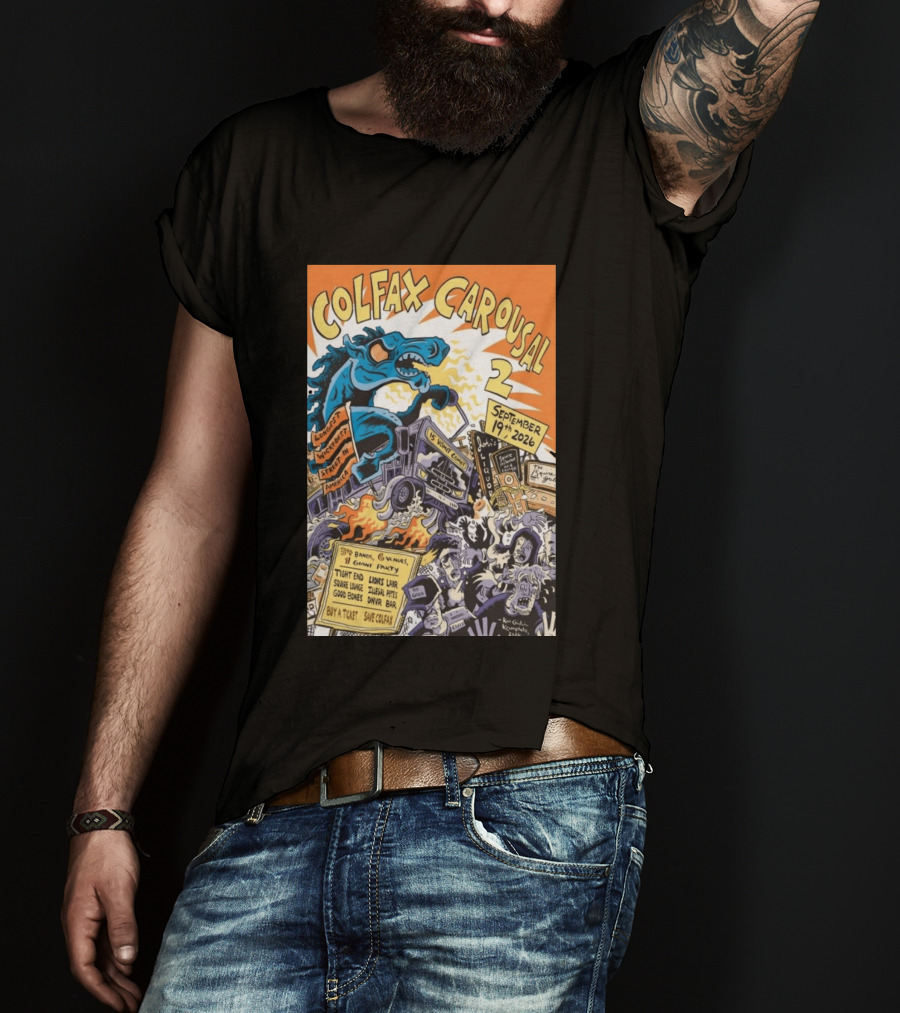 Colfax Carousal 2 Longest Wickedest Street September 19th 2026 Bands Venues Gory Party Denver CO T-Shirt
