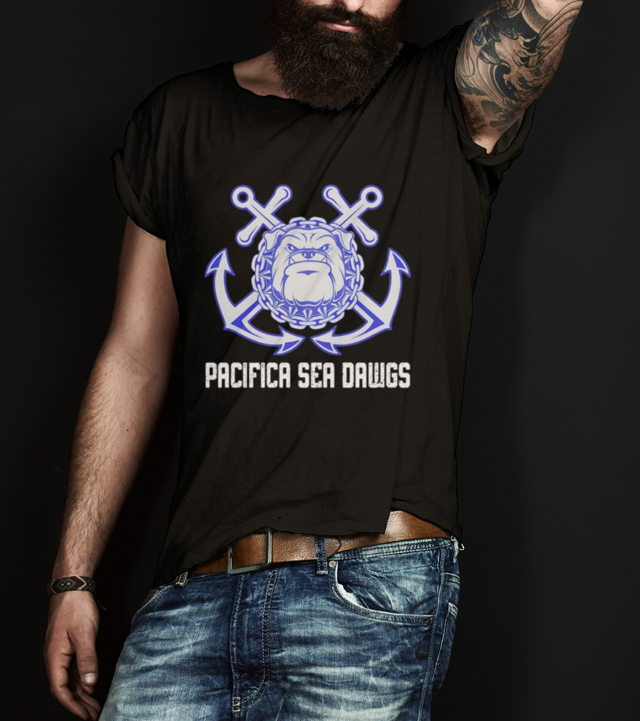 Pacifica Sea Dawgs Bulldog Anchor Crossed Swords Sports Team T-Shirt