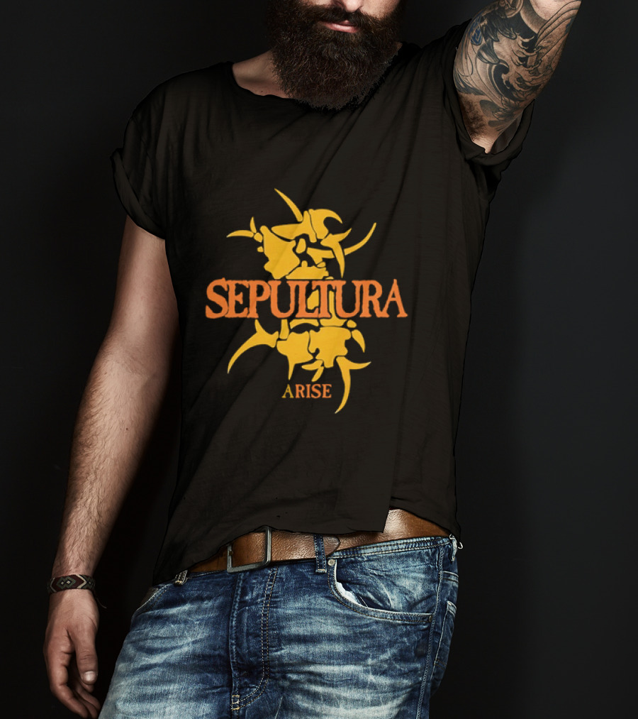 Sepultura Arise Thrash Metal Band Vintage Text Yellow T-Shirt