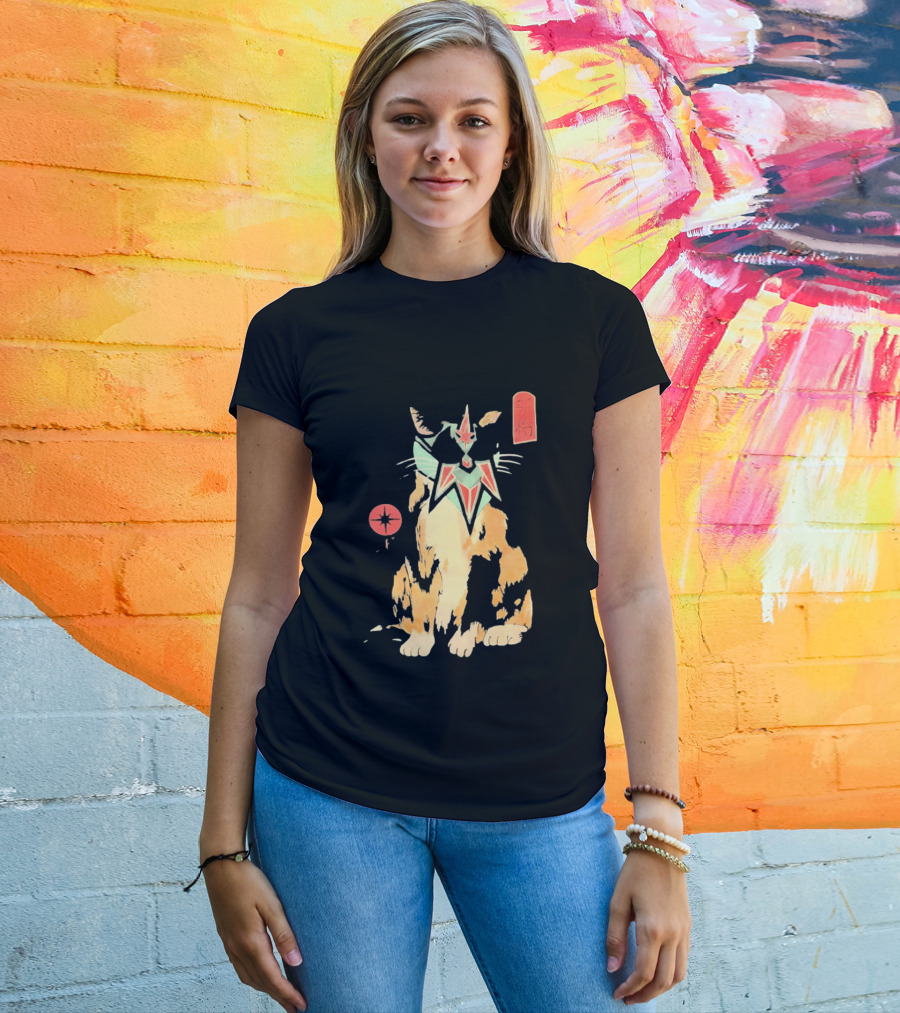 Shimbashi Masked Calico Cat Eastern Symbol And Star T-Shirt