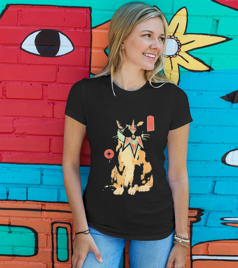 Shimbashi Masked Calico Cat Eastern Symbol And Star T-Shirt