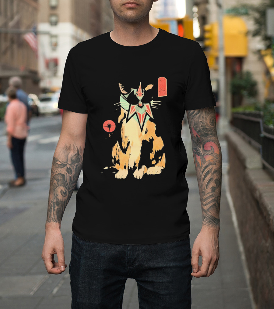 Shimbashi Masked Calico Cat Eastern Symbol And Star T-Shirt