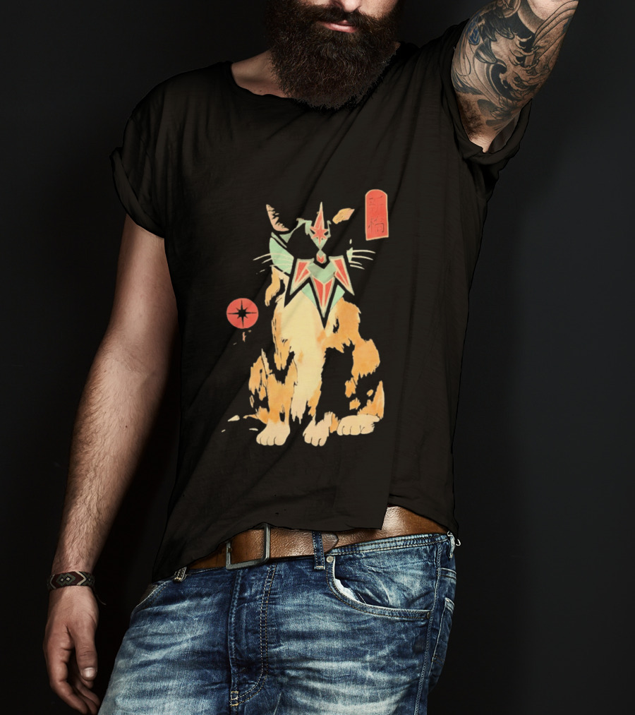 Shimbashi Masked Calico Cat Eastern Symbol And Star T-Shirt