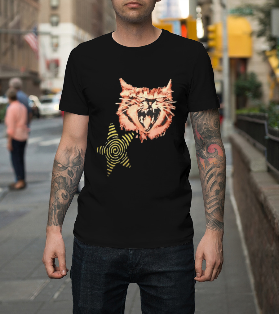 Snarling Cat Spiral Star Alternative Subculture Aesthetic T-Shirt