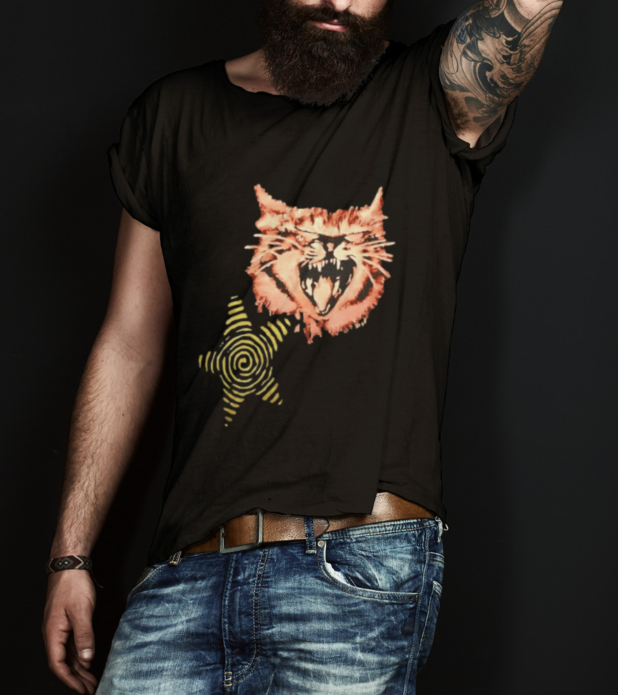 Snarling Cat Spiral Star Alternative Subculture Aesthetic T-Shirt