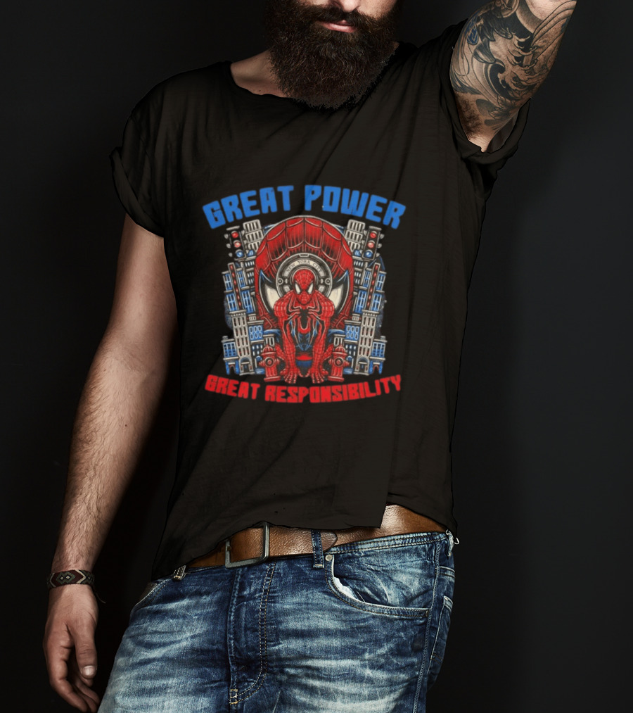 Spider Man Great Power Great Responsibility New York City Marvel T-Shirt