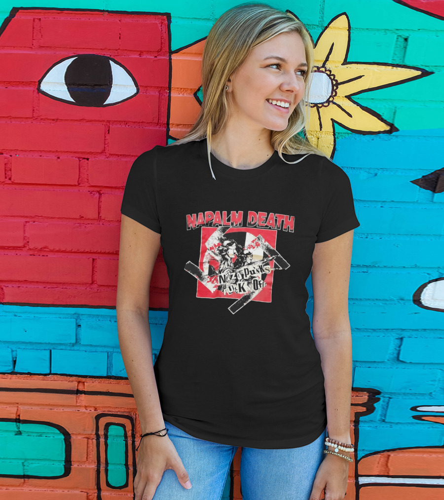 Napalm Death Nazi Punks Fuck Off Graphic Grindcore Band Merchandise T-Shirt