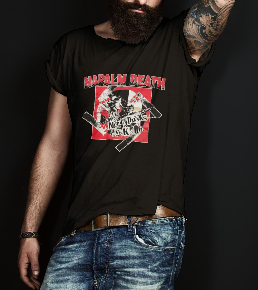 Napalm Death Nazi Punks Fuck Off Graphic Grindcore Band Merchandise T-Shirt