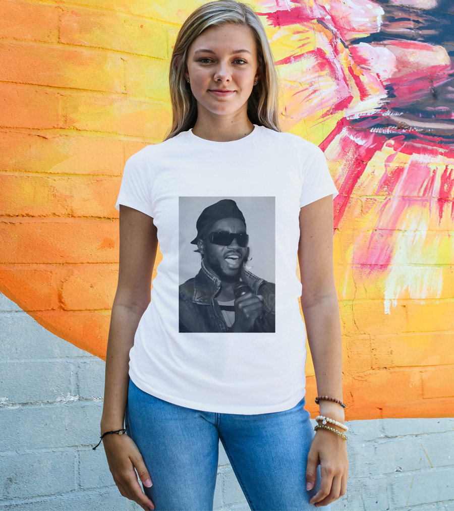 Ata Kak Iconic Ghanaian Musician Highlife Style Sunglasses Microphone Denim Jacket T-Shirt