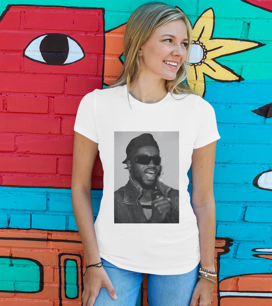 Ata Kak Iconic Ghanaian Musician Highlife Style Sunglasses Microphone Denim Jacket T-Shirt