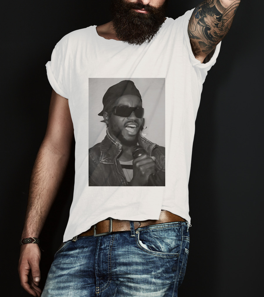 Ata Kak Iconic Ghanaian Musician Highlife Style Sunglasses Microphone Denim Jacket T-Shirt