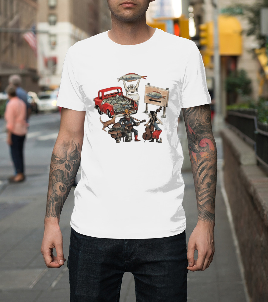 Bluegrass Band Jam Session With Truckload Of Fish And Red Pickup T-Shirt