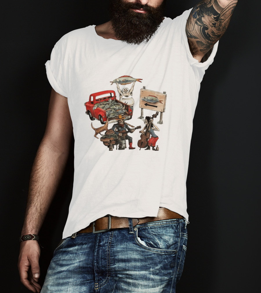 Bluegrass Band Jam Session With Truckload Of Fish And Red Pickup T-Shirt