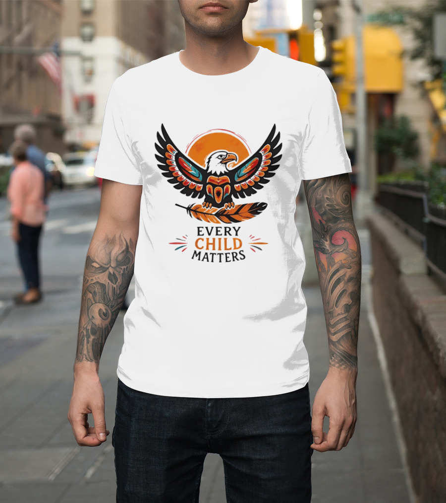 Every Child Matters Indigenous Eagle Feather Orange Sun T-Shirt
