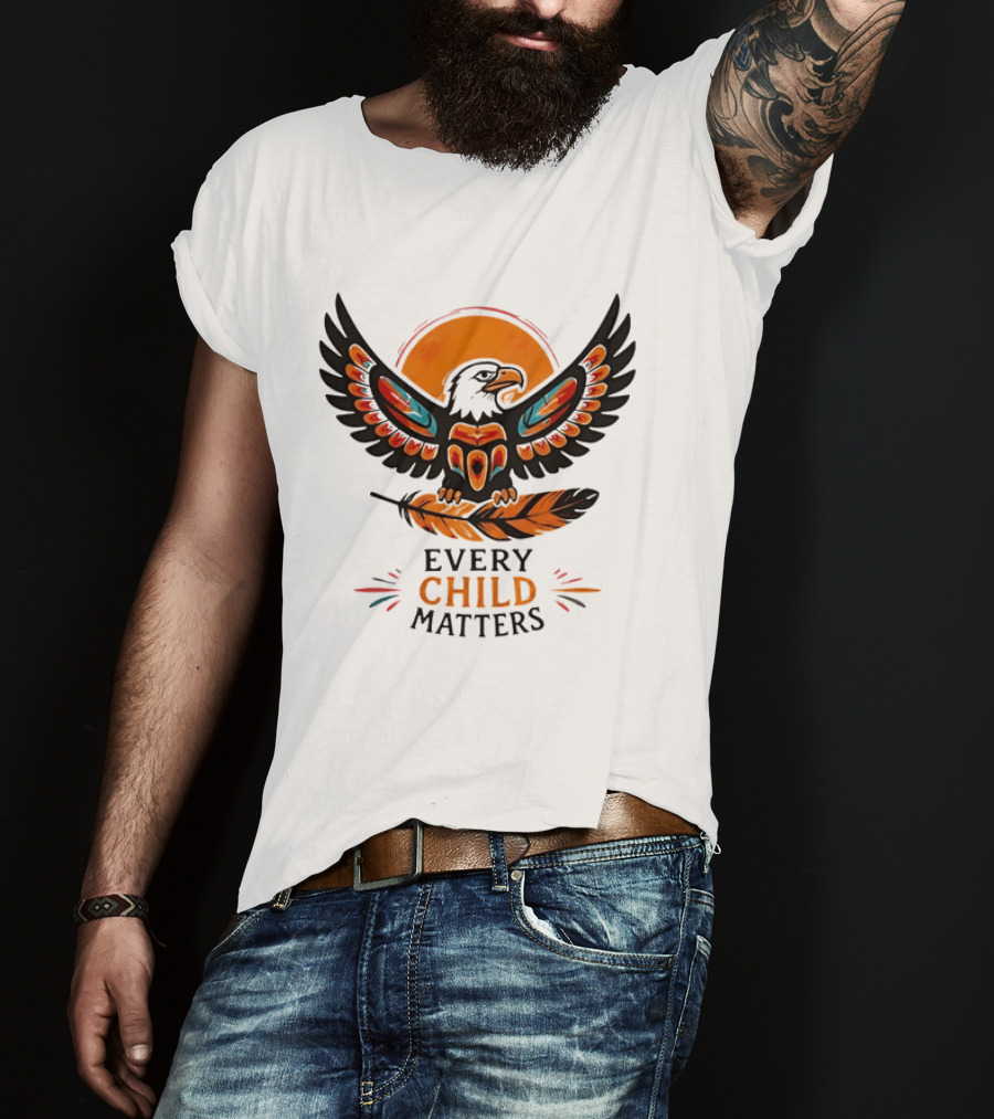 Every Child Matters Indigenous Eagle Feather Orange Sun T-Shirt