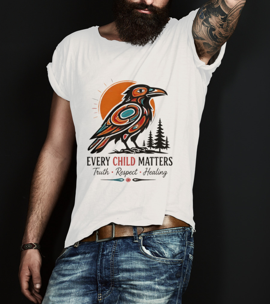 Every Child Matters Truth Respect Healing Raven With Sun And Trees T-Shirt