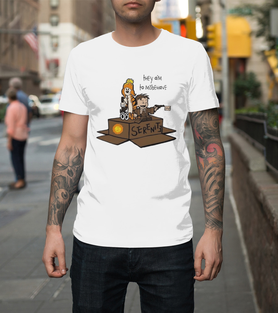 Malvin And Cobbes Serenity Hey Aim To Misbehave Box Gun Drawing T-Shirt