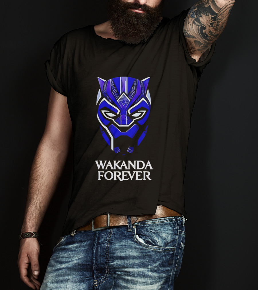 Wakanda Forever Blue Black Panther Mask Marvel T-Shirt