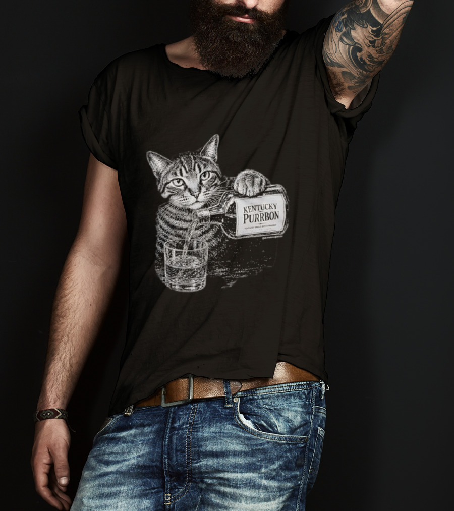 Kentucky Purrbon Cat Pouring Whiskey Bourbon T-Shirt