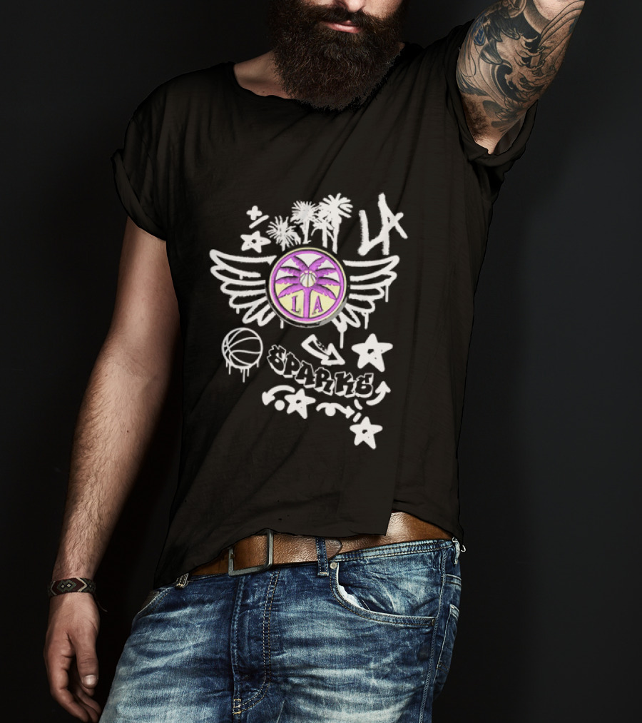 Los Angeles Sparks WNBA Graffiti Art LA Palm Trees Stars Basketball Wings T-Shirt