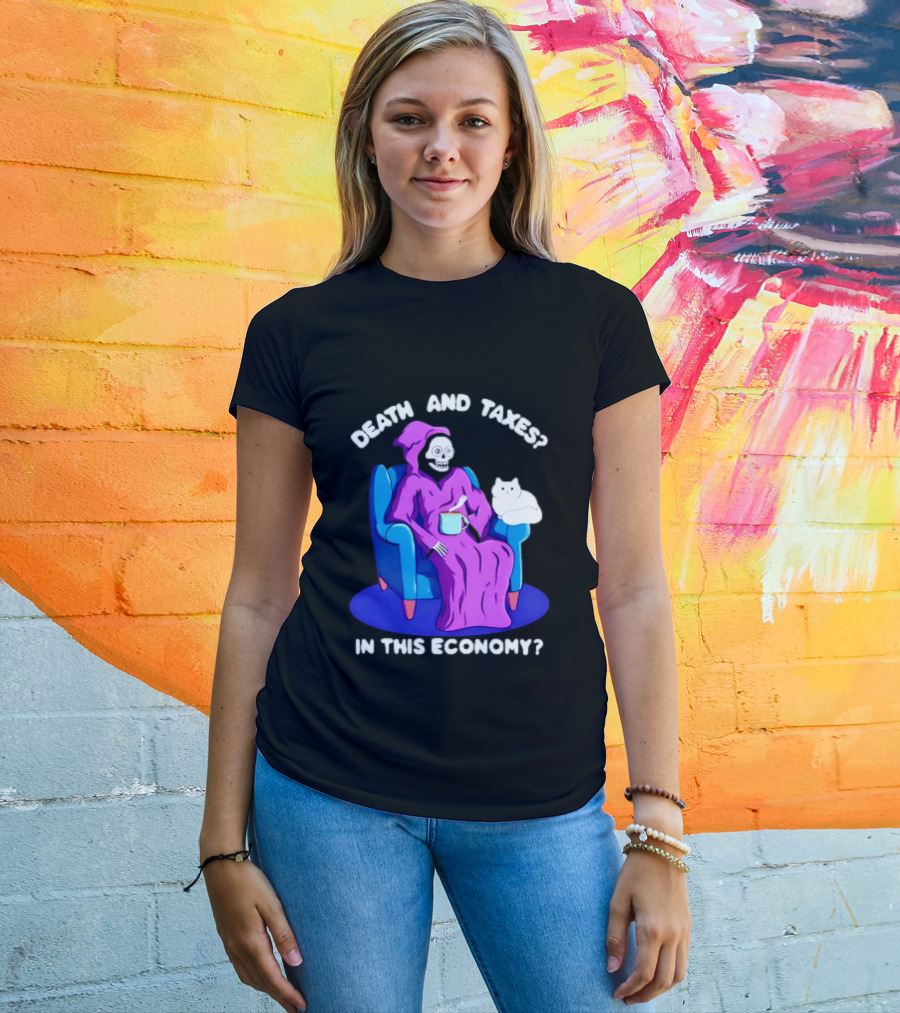 Death And Taxes Grim Reaper With Cat In This Economy T-Shirt