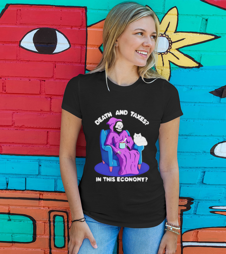 Death And Taxes Grim Reaper With Cat In This Economy T-Shirt