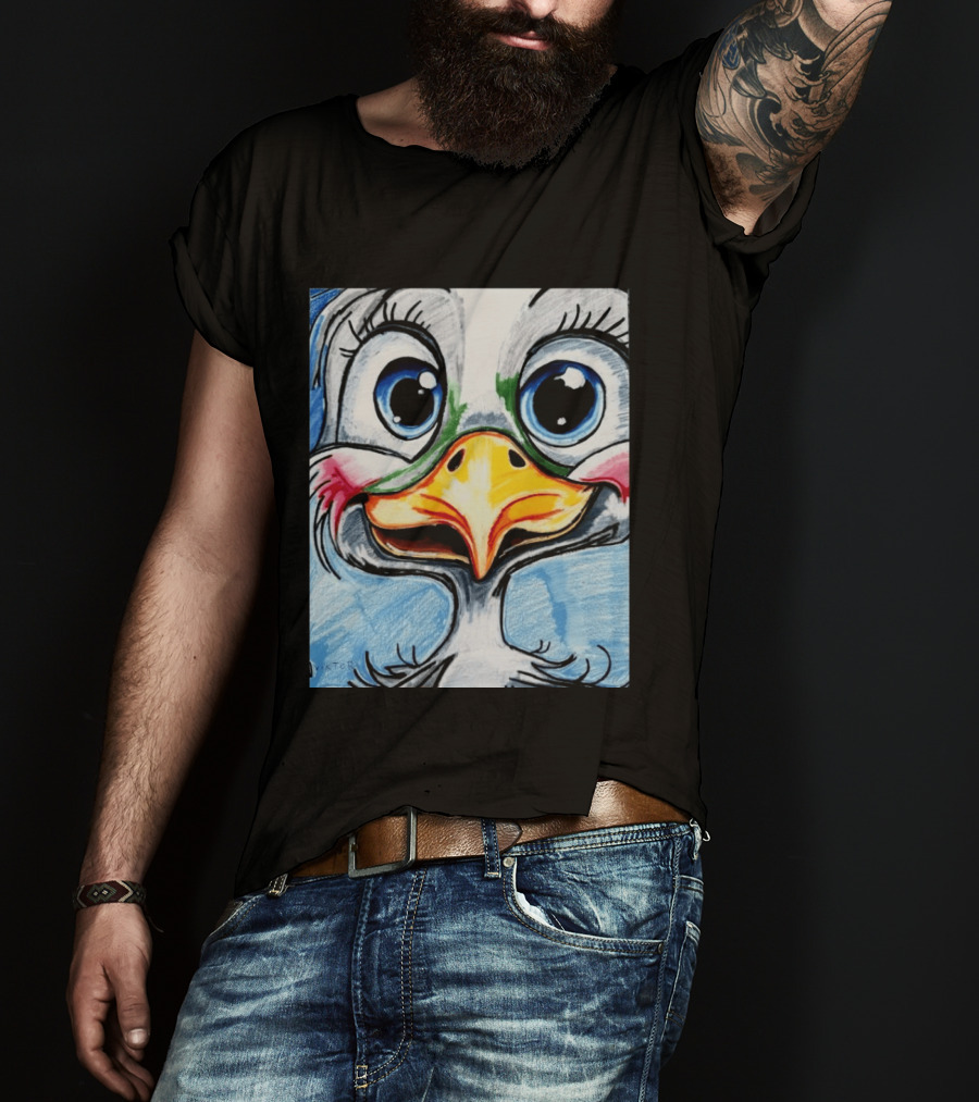 Swoopy The Charming Seagull By Viktor With Big Blue Eyes And Colorful Beak T-Shirt