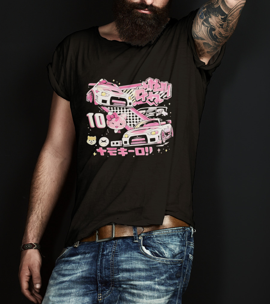 Hello Kitty Pink Racing Car Aesthetic JDM !! 10 Racing Cats T-Shirt