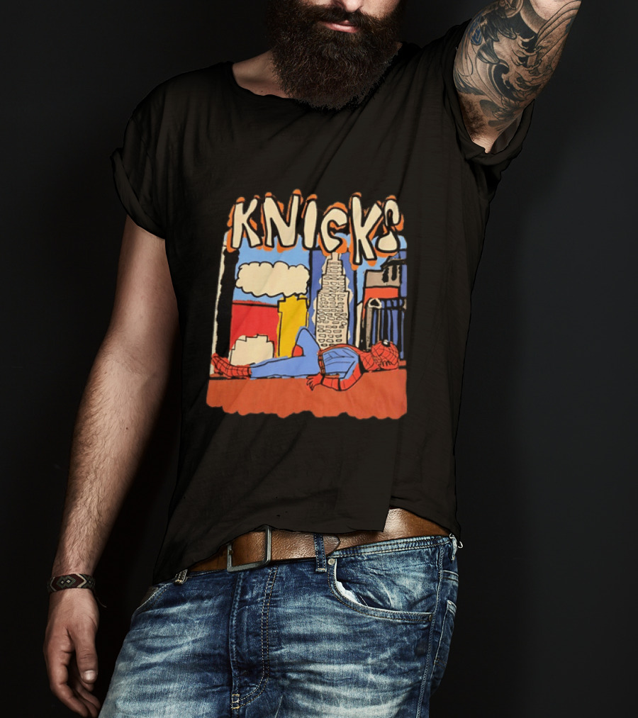 New York Knicks Spiderman Marvel NBA Basketball Skyline T-Shirt