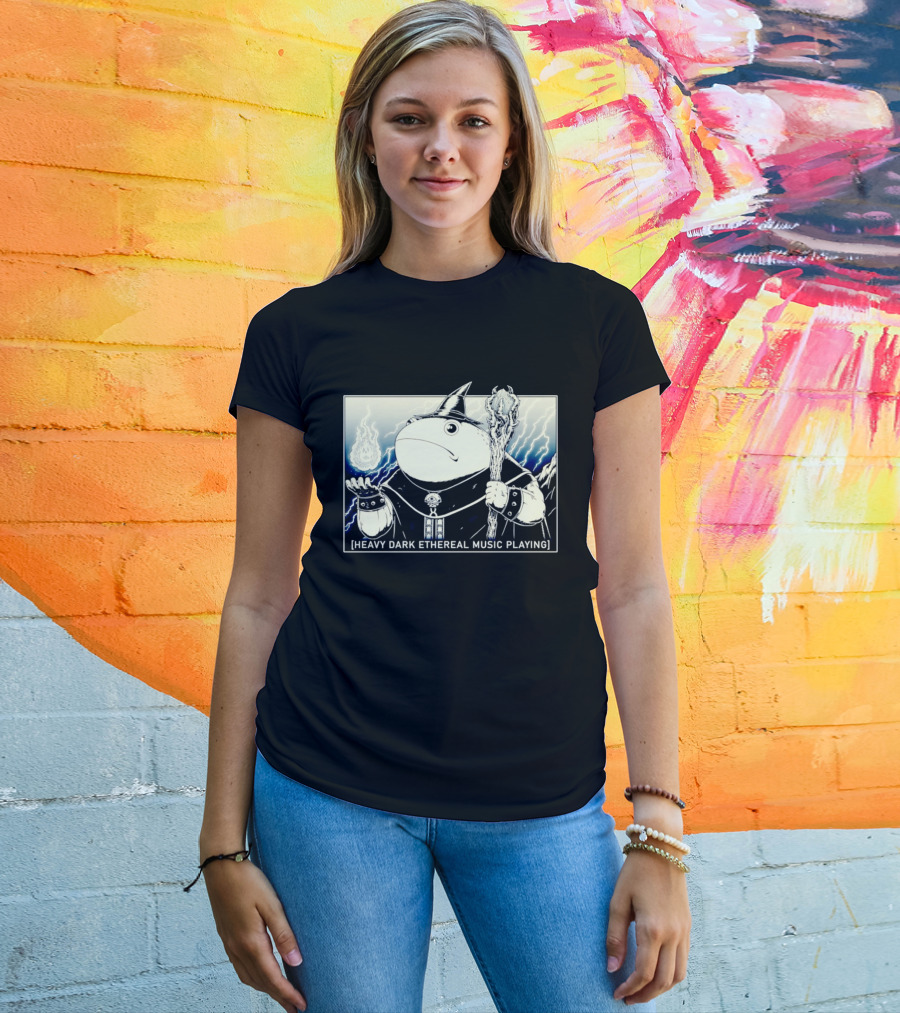 Wizard Frog With Staff And Magic Energy Heavy Dark Ethereal Music Playing T-Shirt
