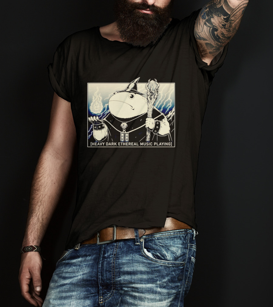 Wizard Frog With Staff And Magic Energy Heavy Dark Ethereal Music Playing T-Shirt