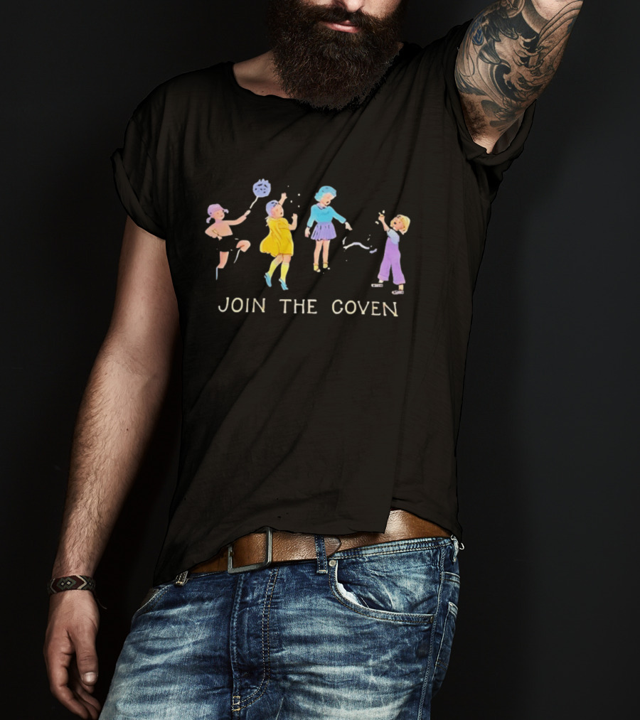 Join The Coven Witchcraft Magic Witches Kids Playful Scene T-Shirt