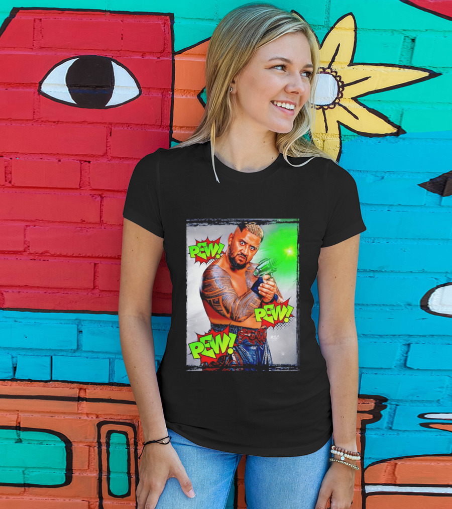 Solo Sikoa Pew Pew Pew WWE Wrestling Comic Style Laser Gun Action T-Shirt