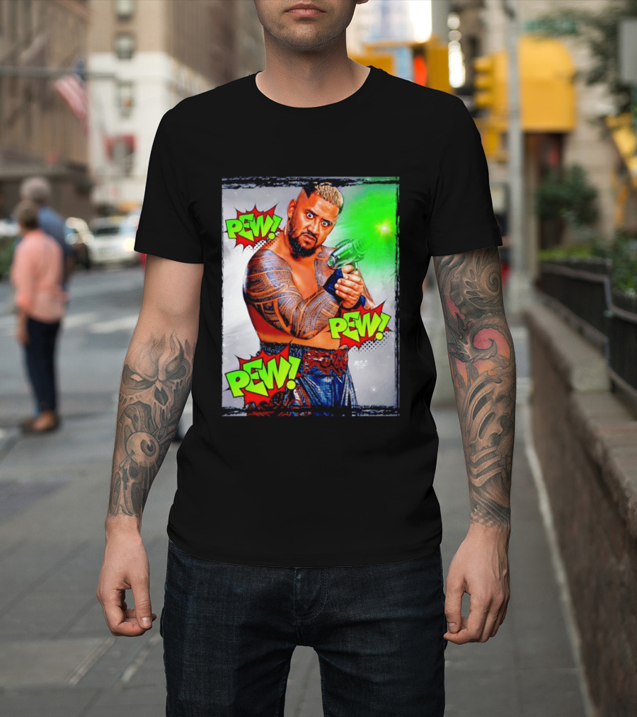 Solo Sikoa Pew Pew Pew WWE Wrestling Comic Style Laser Gun Action T-Shirt