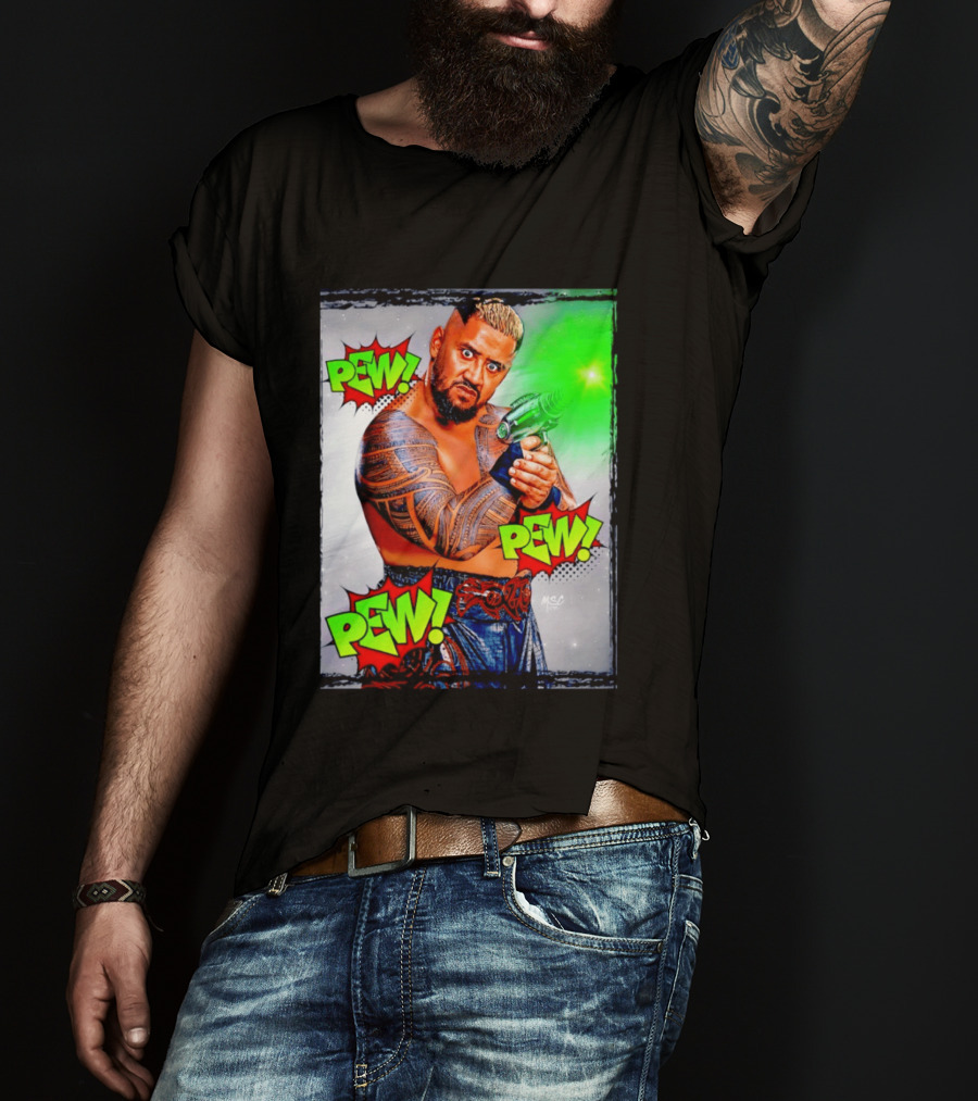 Solo Sikoa Pew Pew Pew WWE Wrestling Comic Style Laser Gun Action T-Shirt