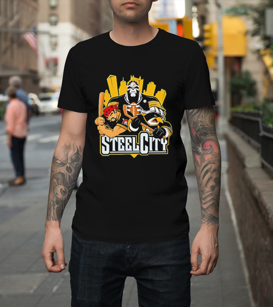 Steel City Pittsburgh Sports Teams Mascot Trio T-Shirt