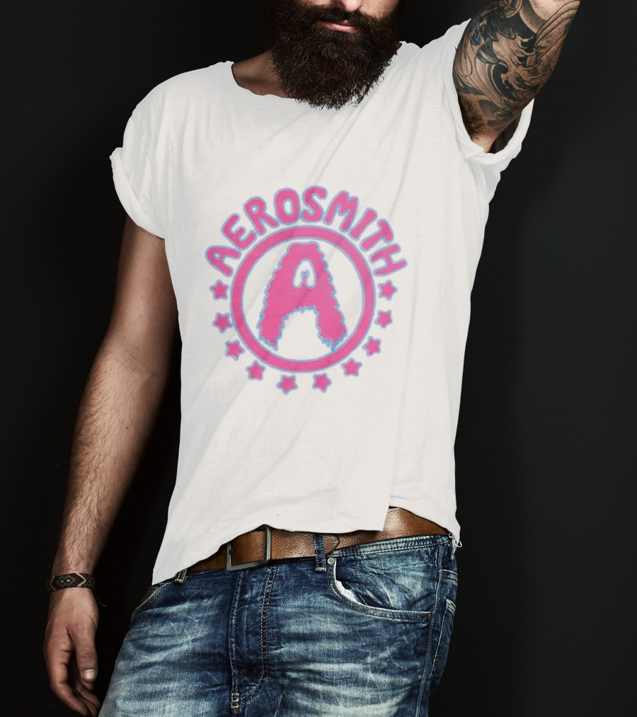 Aerosmith Retro Band Emblem Pink Blue Stars T-Shirt