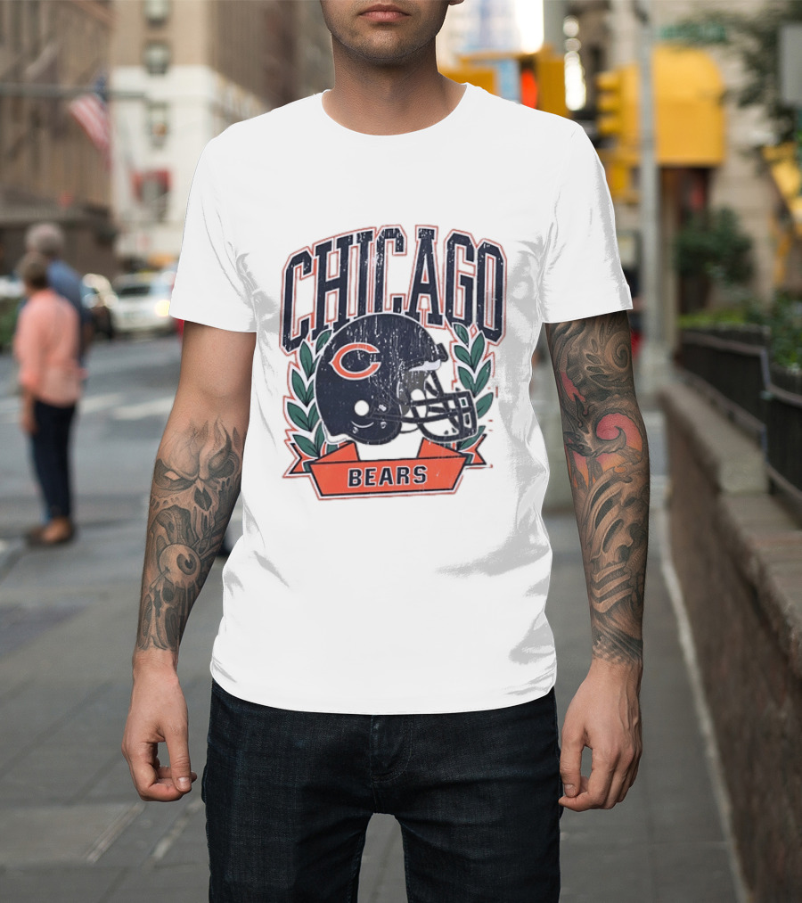 Chicago Bears Distressed Football Helmet T-Shirt