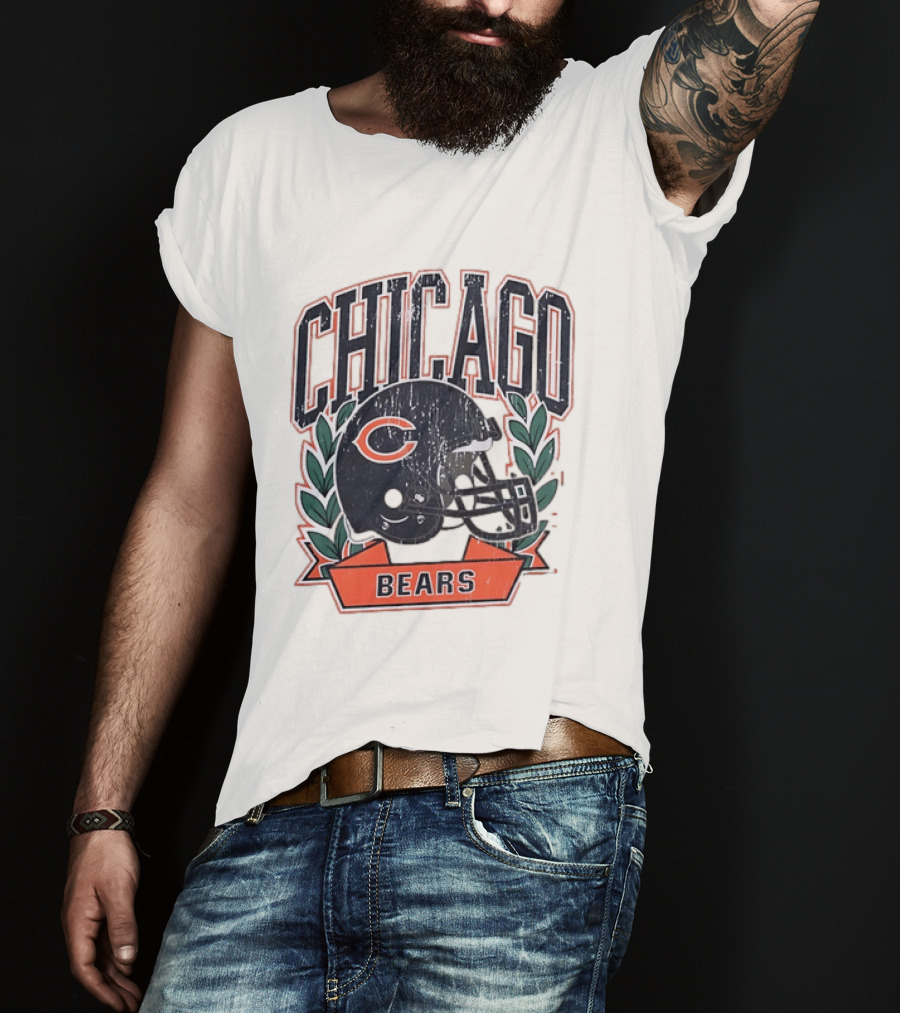 Chicago Bears Distressed Football Helmet T-Shirt