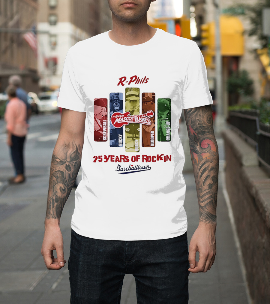 R Phils Mascot Band Screwball Bucky Quack Blooper Change Up 25 Years Of Rockin Baseballtown T-Shirt