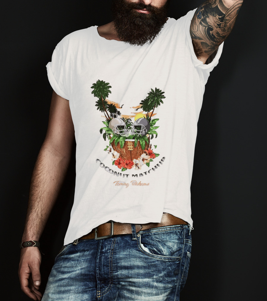 Tommy Bahama Coconut Matchup Football Tropical Palms Helmets Hibiscus T-Shirt