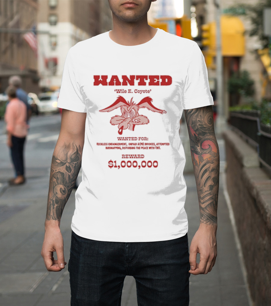 Wanted Wile E Coyote $1000000 Reward Looney Tunes Oversized T-Shirt