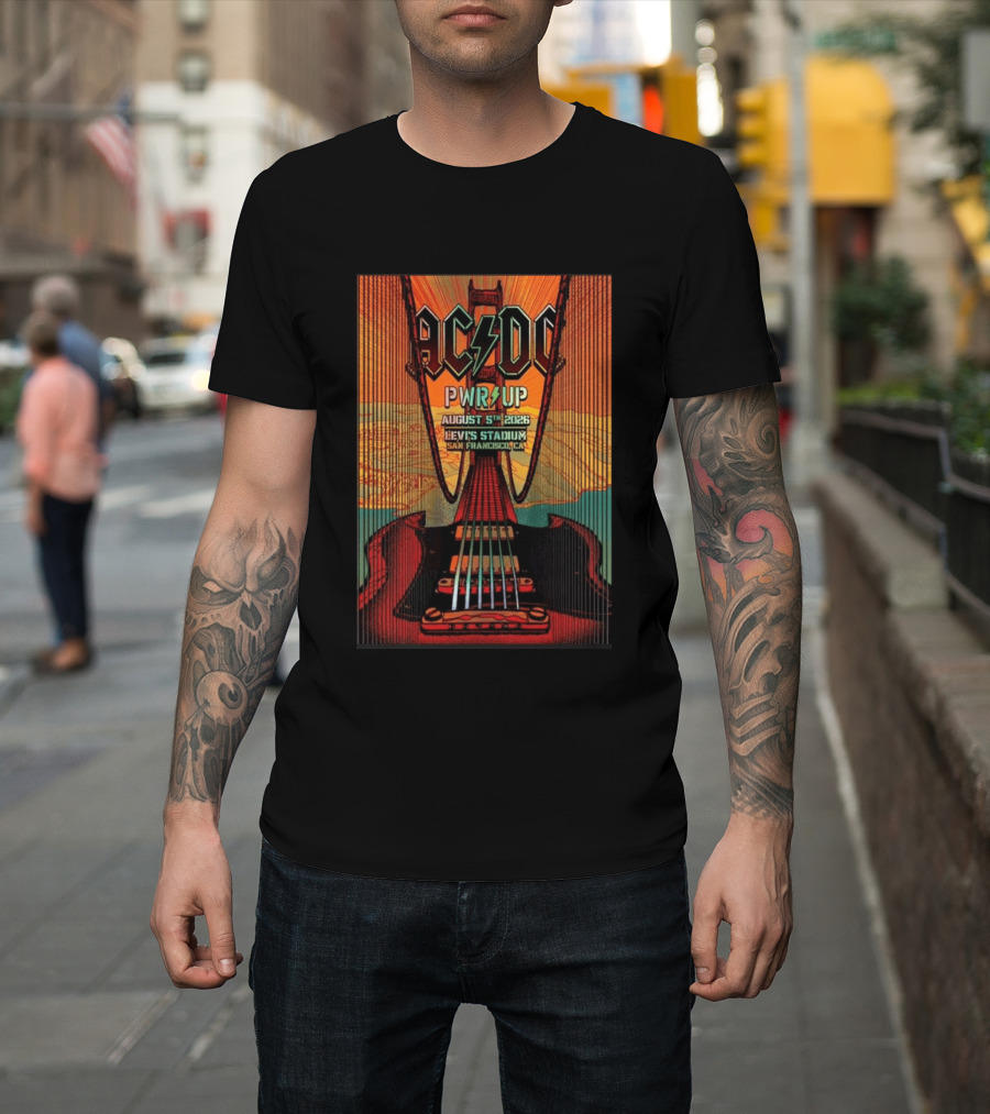 AC DC PWR UP August 5th 2026 Levi's Stadium San Francisco CA Golden Gate Bridge Guitar T-Shirt