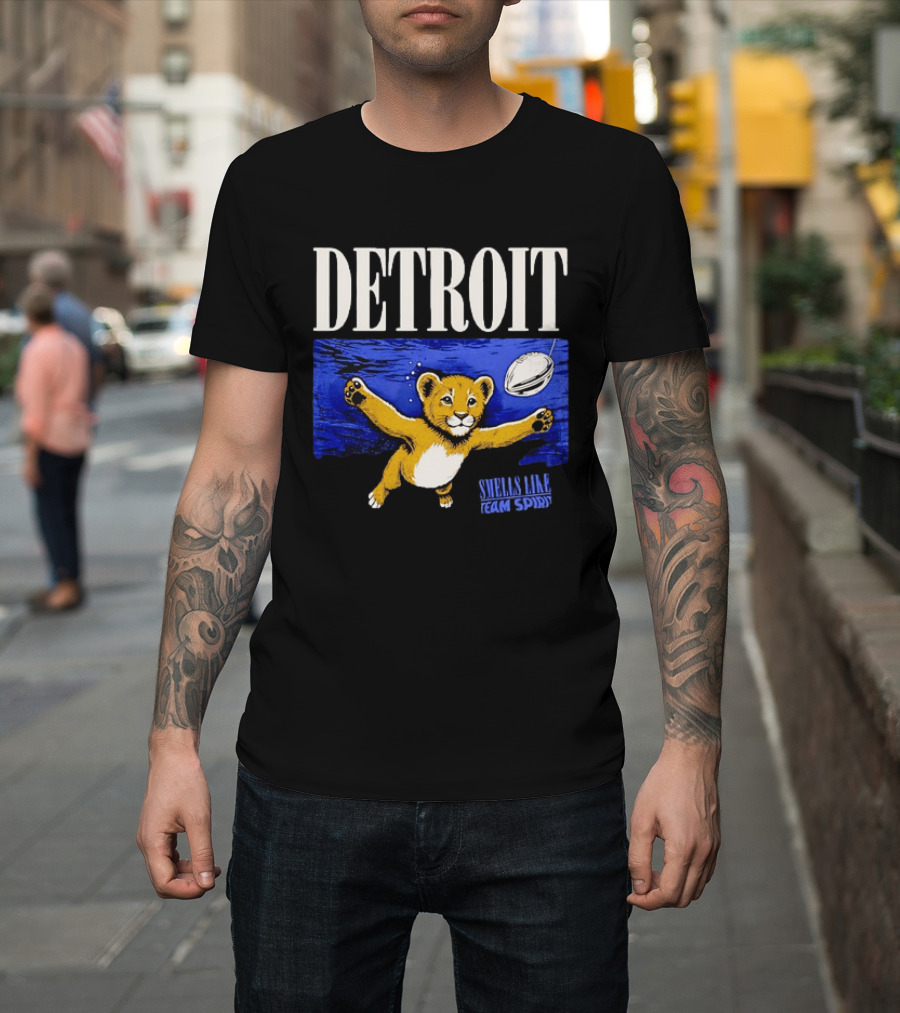 Detroit Lions Smells Like Team Spirit Nostalgic Blue Lion Cub Football T-Shirt