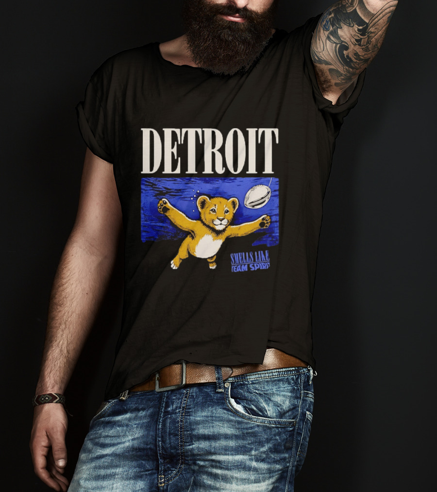 Detroit Lions Smells Like Team Spirit Nostalgic Blue Lion Cub Football T-Shirt