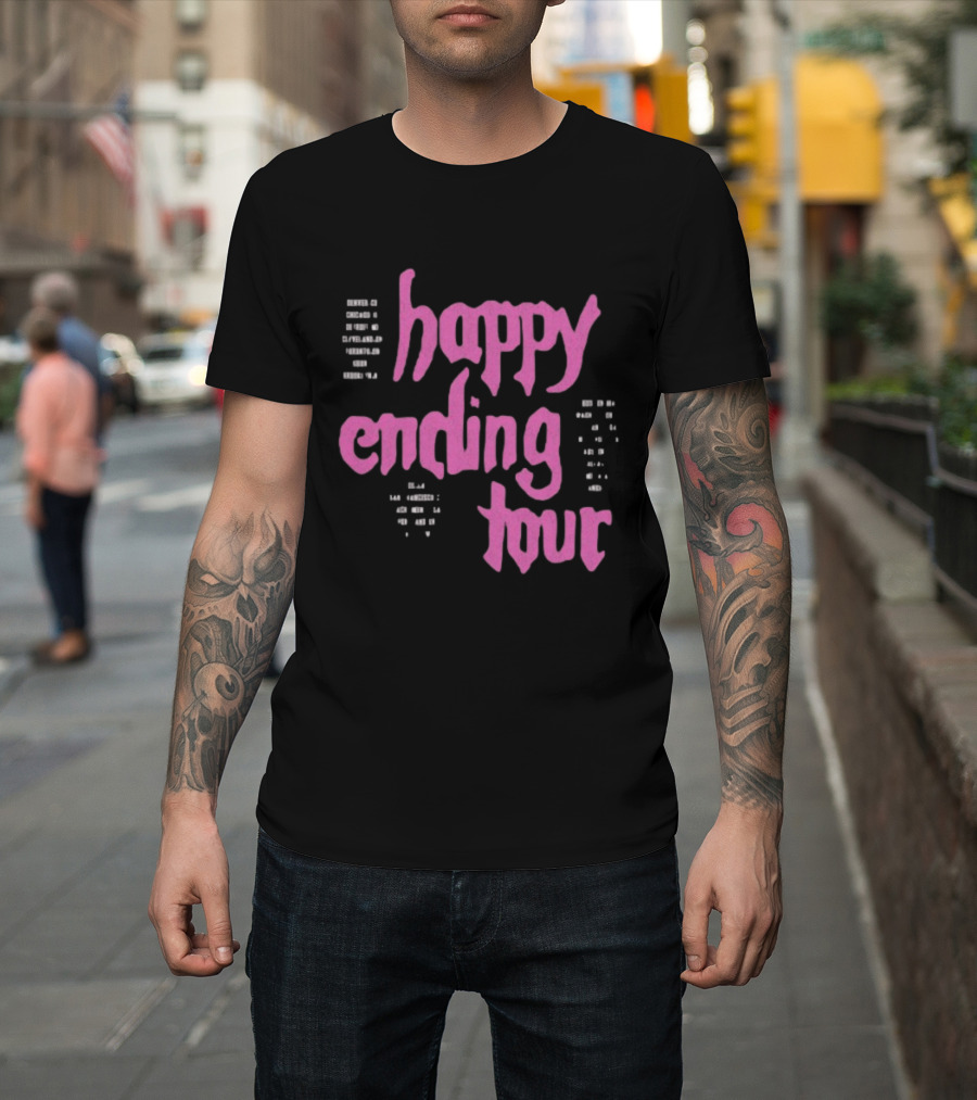 Bailey Rose Spinn Store Happy Ending Tour Pink Text With Date Locations T-Shirt