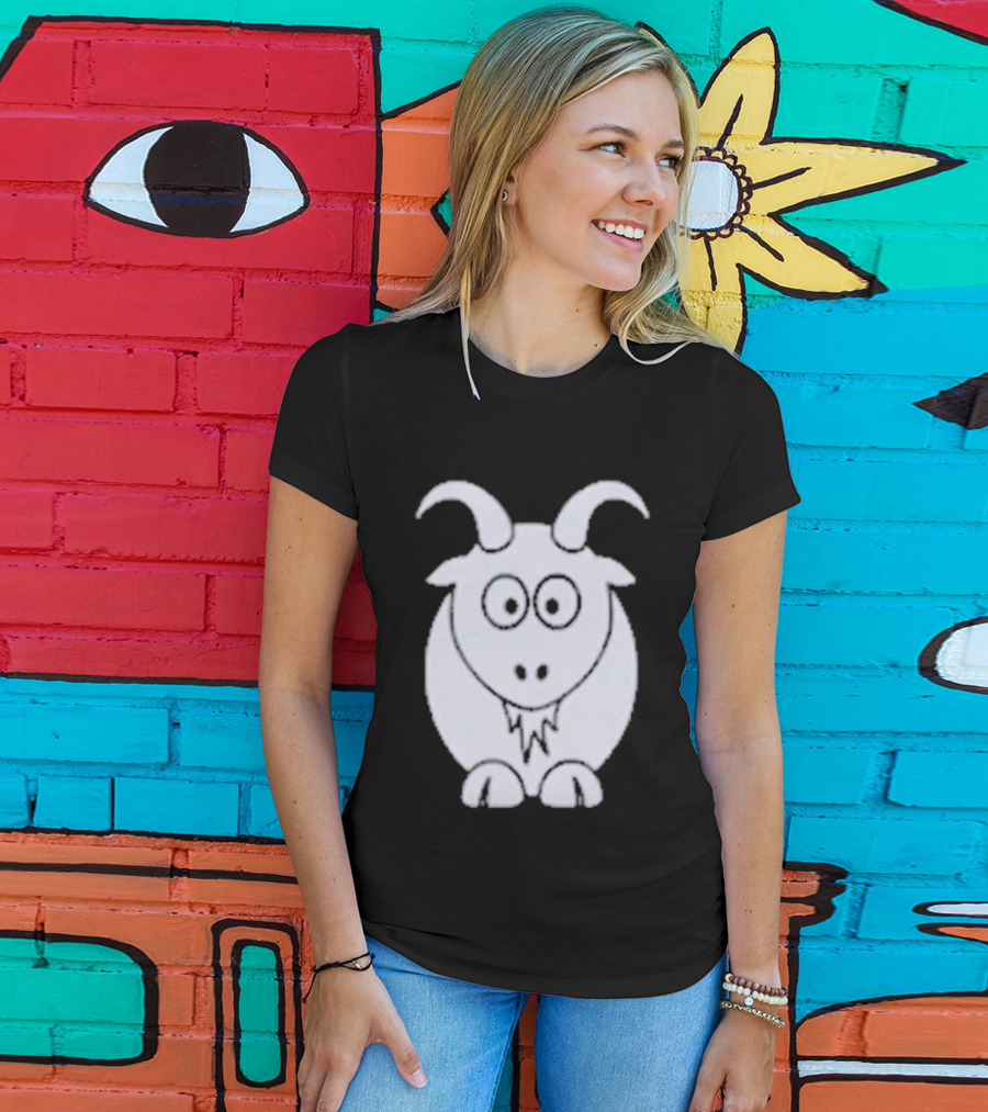 Cartoon Goat With Horns Cute Animal T-Shirt