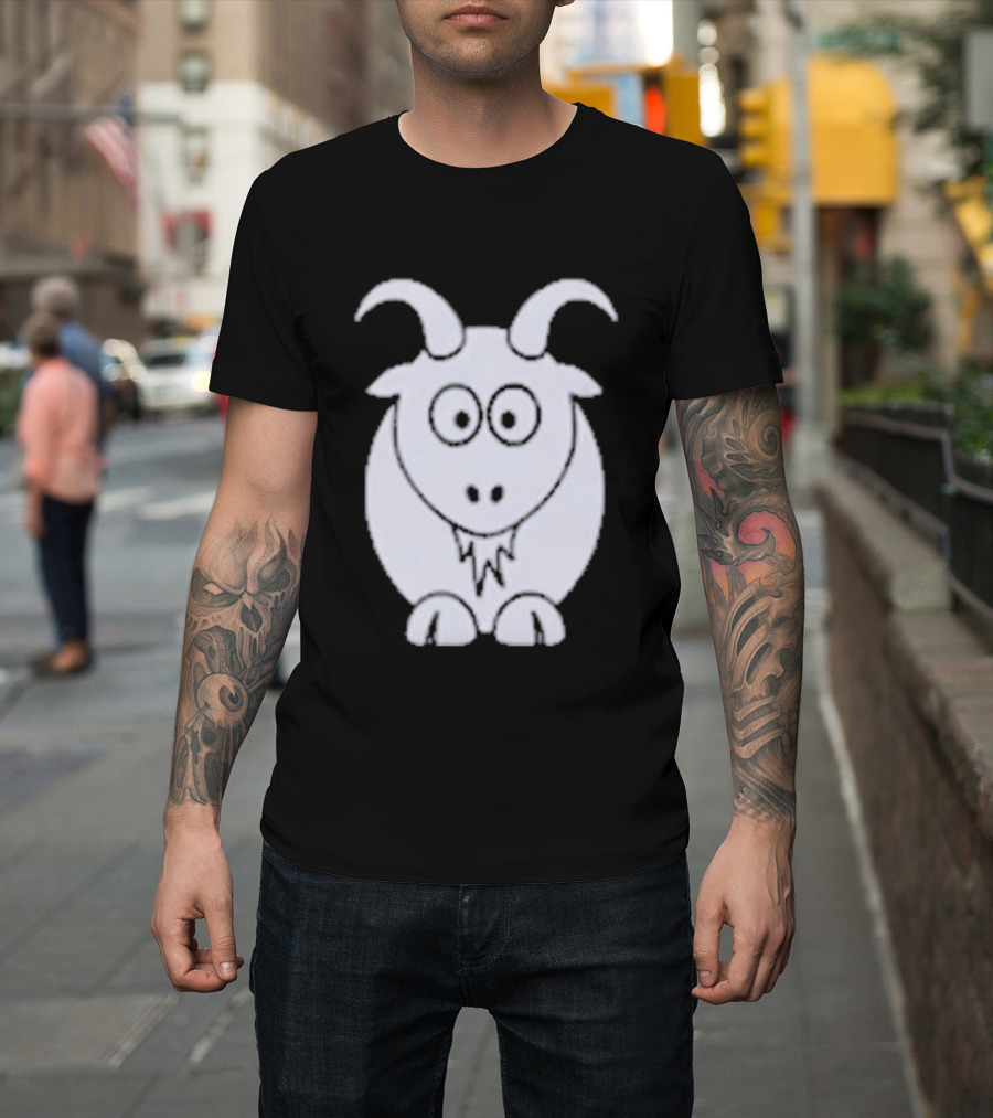 Cartoon Goat With Horns Cute Animal T-Shirt
