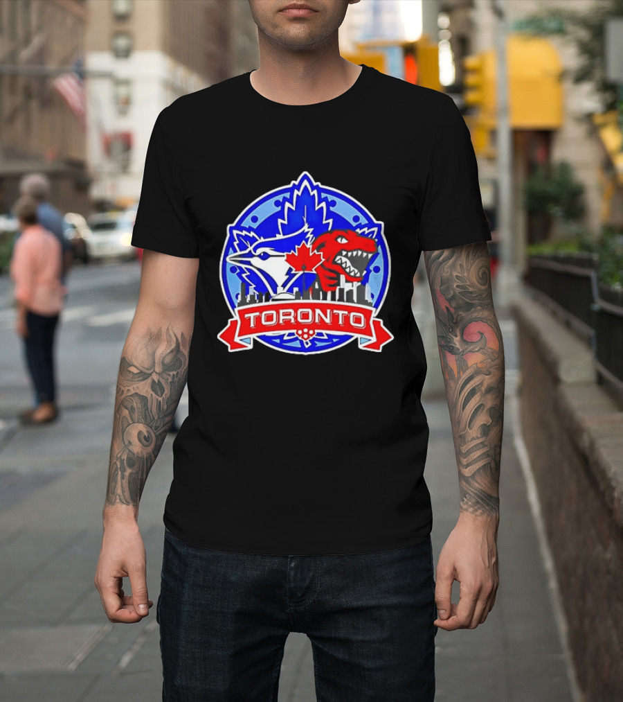 Toronto Raptors Blue Jays City Skyline Canada Leaf T-Shirt