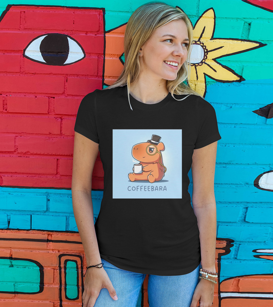COFFEEBARA Cute Capybara Drinking Coffee With Top Hat And Monocle T-Shirt